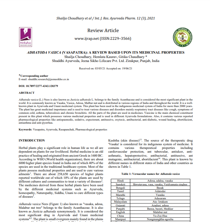 ADHATODA VASICA